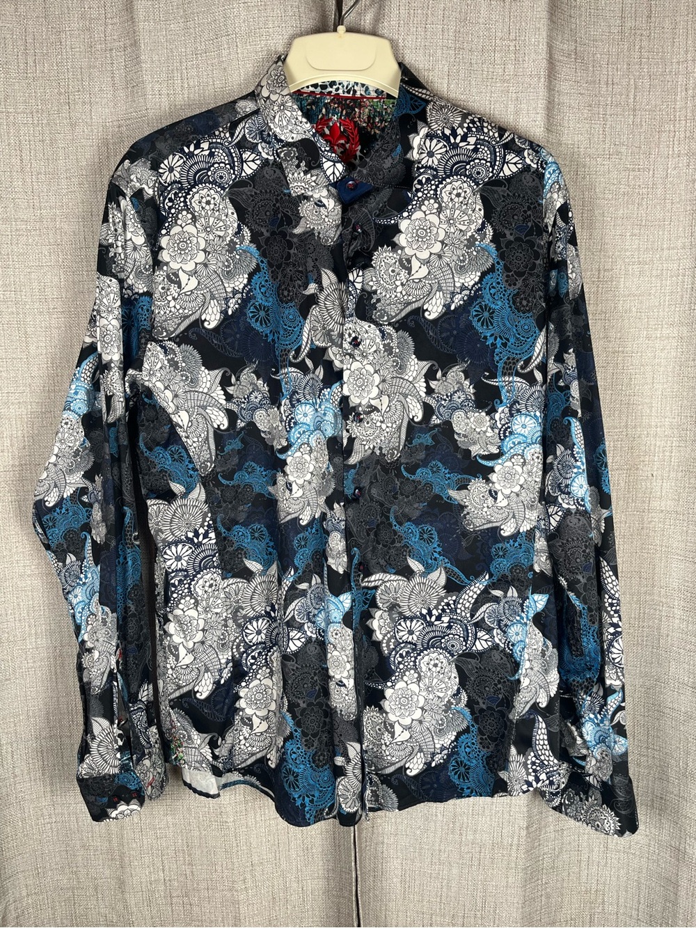 AU NOIR Kimura Dress Shirt Floral Black Blue White Men's Size 6/2XL NWT